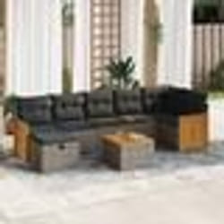 vidaXL Salon de jardin 8 pcs avec coussins gris résine tressée
