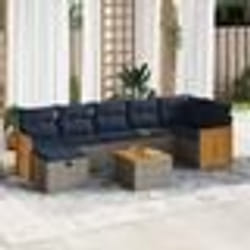 vidaXL Salon de jardin 8 pcs avec coussins gris résine tressée
