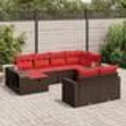 vidaXL Salon de jardin 10 pcs avec coussins marron résine tressée