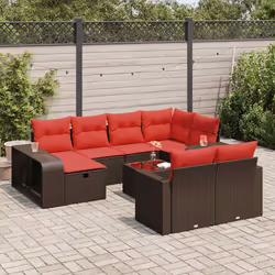 vidaXL Salon de jardin et coussins 11 pcs marron résine tressée