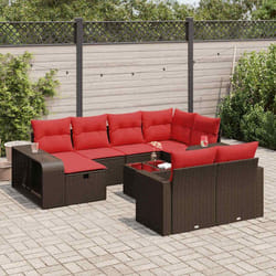 vidaXL Salon de jardin et coussins 11 pcs marron résine tressée