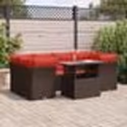 vidaXL Salon de jardin avec coussins 7pcs marron résine tressée acacia