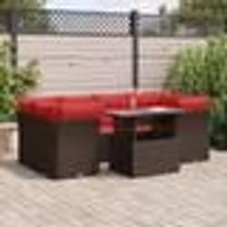 vidaXL Salon de jardin avec coussins 7pcs marron résine tressée acacia