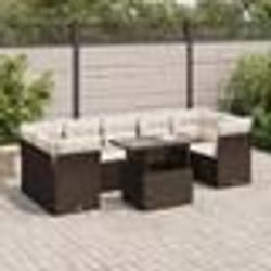 vidaXL Salon de jardin 8 pcs avec coussins marron résine tressée
