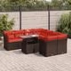 vidaXL Salon de jardin avec coussins 9pcs marron résine tressée acacia