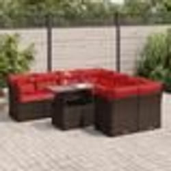 vidaXL Salon de jardin avec coussins 9pcs marron résine tressée acacia