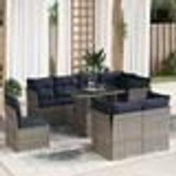 vidaXL Salon de jardin avec coussins 9 pcs gris résine tressée acacia