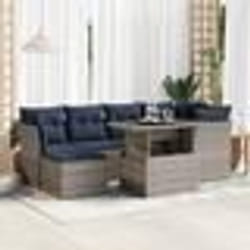 vidaXL Salon de jardin avec coussins 7 pcs gris résine tressée acacia
