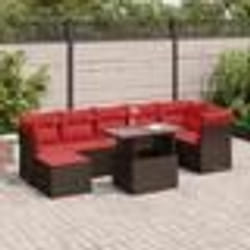 vidaXL Salon de jardin avec coussins 8pcs marron résine tressée acacia