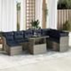 vidaXL Salon de jardin avec coussins 9 pcs gris résine tressée acacia