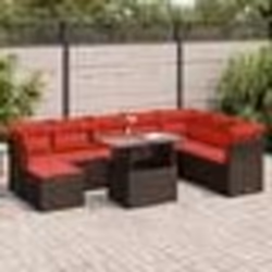 vidaXL Salon de jardin avec coussins 9pcs marron résine tressée acacia