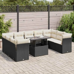 vidaXL Salon de jardin 10 pcs avec coussins noir résine tressée