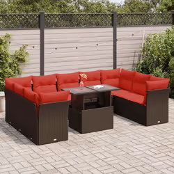 vidaXL Salon de jardin 10 pcs et coussins marron résine tressée acacia