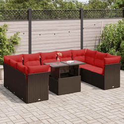 vidaXL Salon de jardin 10 pcs et coussins marron résine tressée acacia