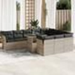 vidaXL Salon de jardin 11 pcs avec coussins gris clair résine tressée