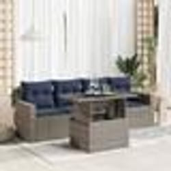 vidaXL Salon de jardin 5 pcs avec coussins gris résine tressée acacia
