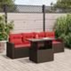 vidaXL Salon de jardin avec coussins 5pcs marron résine tressée acacia