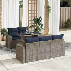 vidaXL Salon de jardin avec coussins 6 pcs gris résine tressée acacia