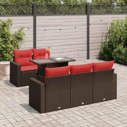 vidaXL Salon de jardin avec coussins 6pcs marron résine tressée acacia
