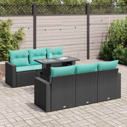 Salon De Jardin Avec Coussins 7 Pcs Noir Résine Tressée Acacia Vidaxl