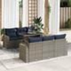vidaXL Salon de jardin avec coussins 7 pcs gris résine tressée acacia