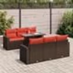 vidaXL Salon de jardin avec coussins 7pcs marron résine tressée acacia