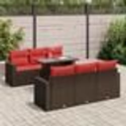 vidaXL Salon de jardin avec coussins 7pcs marron résine tressée acacia
