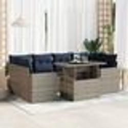 vidaXL Salon de jardin avec coussins 7 pcs gris résine tressée acacia