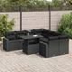 vidaXL Salon de jardin 9 pcs avec coussins noir résine tressée