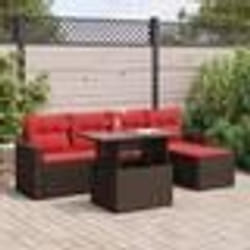 vidaXL Salon de jardin avec coussins 6pcs marron résine tressée acacia
