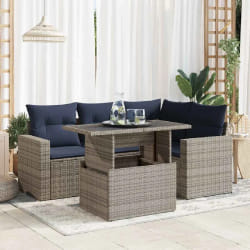 vidaXL Salon de jardin 5 pcs avec coussins gris résine tressée acacia