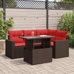 vidaXL Salon de jardin avec coussins 5pcs marron résine tressée acacia