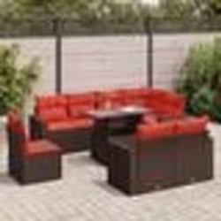 vidaXL Salon de jardin avec coussins 9pcs marron résine tressée acacia