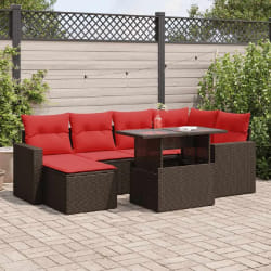 vidaXL Salon de jardin avec coussins 7pcs marron résine tressée acacia