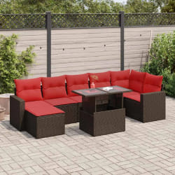 vidaXL Salon de jardin avec coussins 8pcs marron résine tressée acacia