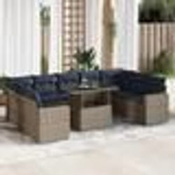 vidaXL Salon de jardin avec coussins 10 pcs gris résine tressée acacia