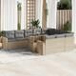 vidaXL Salon de jardin 11 pcs avec coussins beige résine tressée