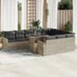 vidaXL Salon de jardin 11 pcs avec coussins gris clair résine tressée