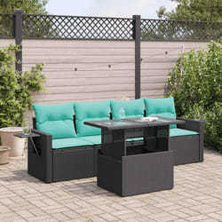Salon De Jardin Avec Coussins 5pcs Noir Résine Tressée Acacia Vidaxl