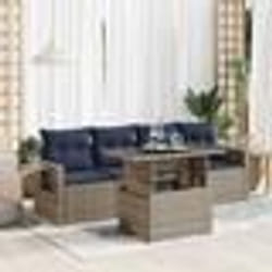 vidaXL Salon de jardin 5 pcs avec coussins gris résine tressée acacia