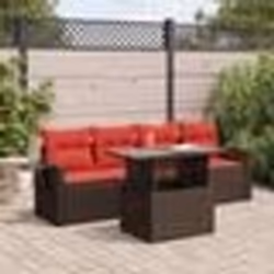 vidaXL Salon de jardin 5 pcs avec coussins marron résine tressée acacia