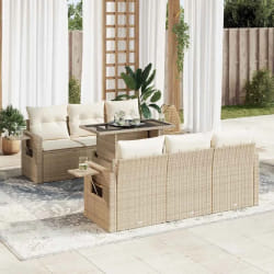 vidaXL Salon de jardin avec coussins 7 pcs beige résine tressée