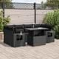 vidaXL Salon de jardin 7 pcs avec coussins noir résine tressée