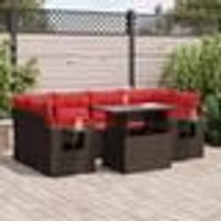 vidaXL Salon de jardin avec coussins 7 pcs marron résine tressée acacia