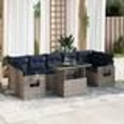 vidaXL Salon de jardin avec coussins 8 pcs gris résine tressée acacia