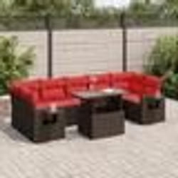 vidaXL Salon de jardin avec coussins 8 pcs marron résine tressée acacia