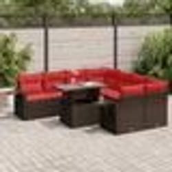 vidaXL Salon de jardin avec coussins 9 pcs marron résine tressée acacia