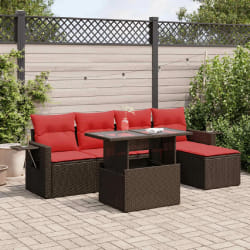 vidaXL Salon de jardin avec coussins 6 pcs marron résine tressée acacia