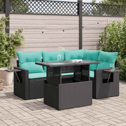 Salon De Jardin Avec Coussins 5pcs Noir Résine Tressée Acacia Vidaxl