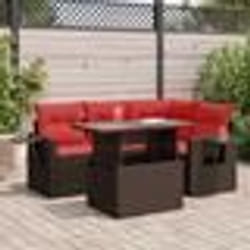 vidaXL Salon de jardin 5 pcs avec coussins marron résine tressée acacia